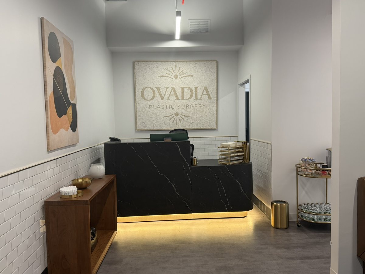The reception desk at Ovadia Plastic Surgery, 225 Broadway, Lower Manhattan